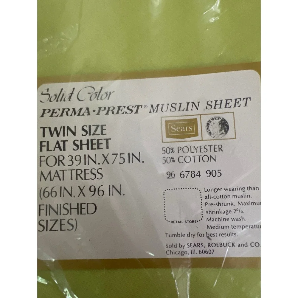 Vintage Sears perma prest muslin twin size flat sheet green